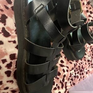 Black Leather Strappy Sandals